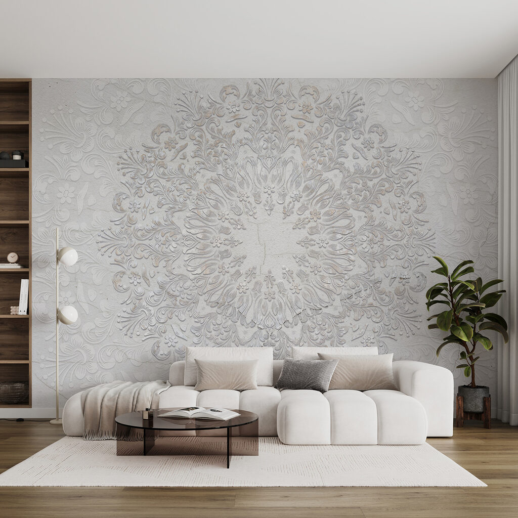 Bílý reliéfní ornament — interiér 3