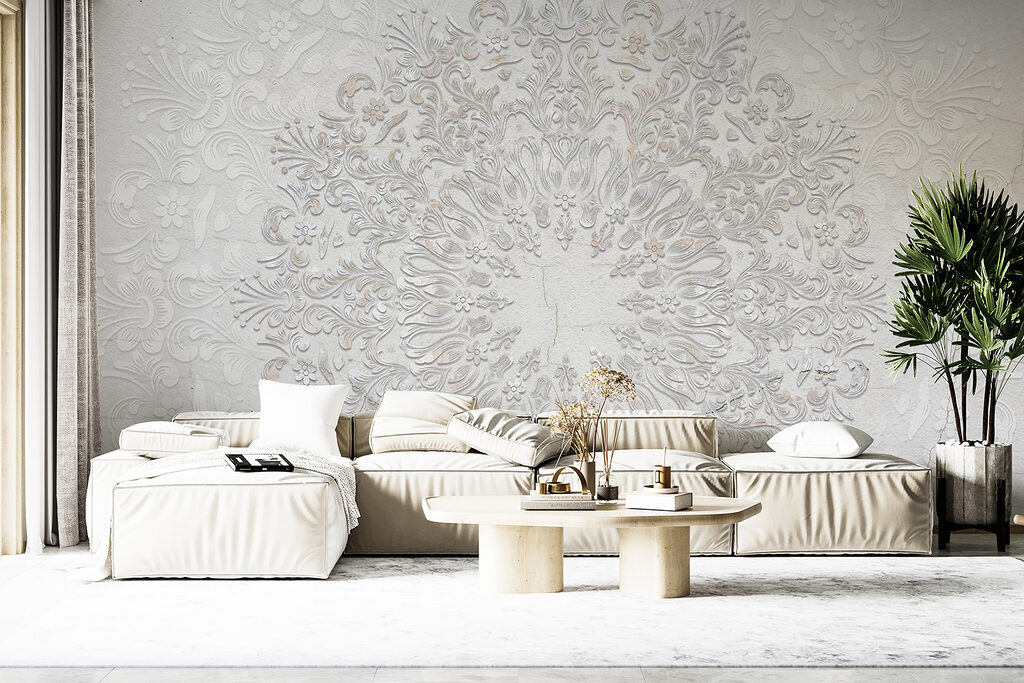Bílý reliéfní ornament — interiér 5