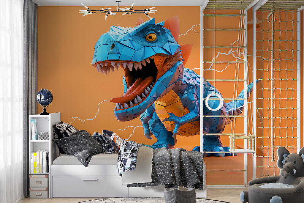 Modrý dinosaurus v interiéru