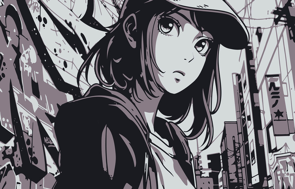 Manga dívka v ulici — celý design