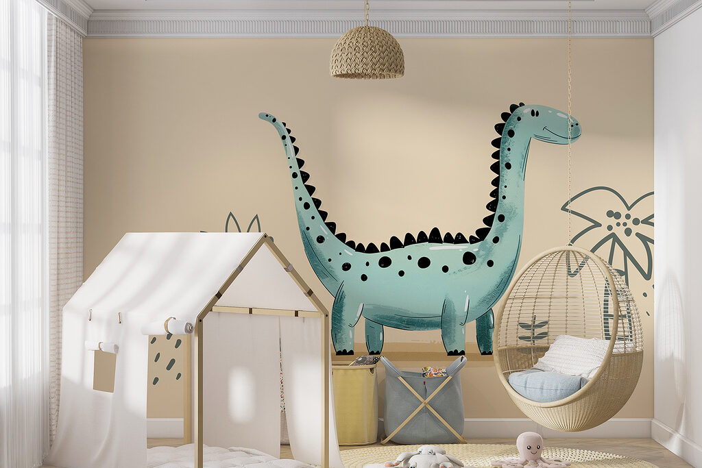 Dinosaurus s dlouhým krkem v interiéru