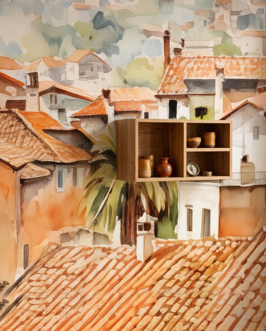 Střechy v teplém akvarelu — detail