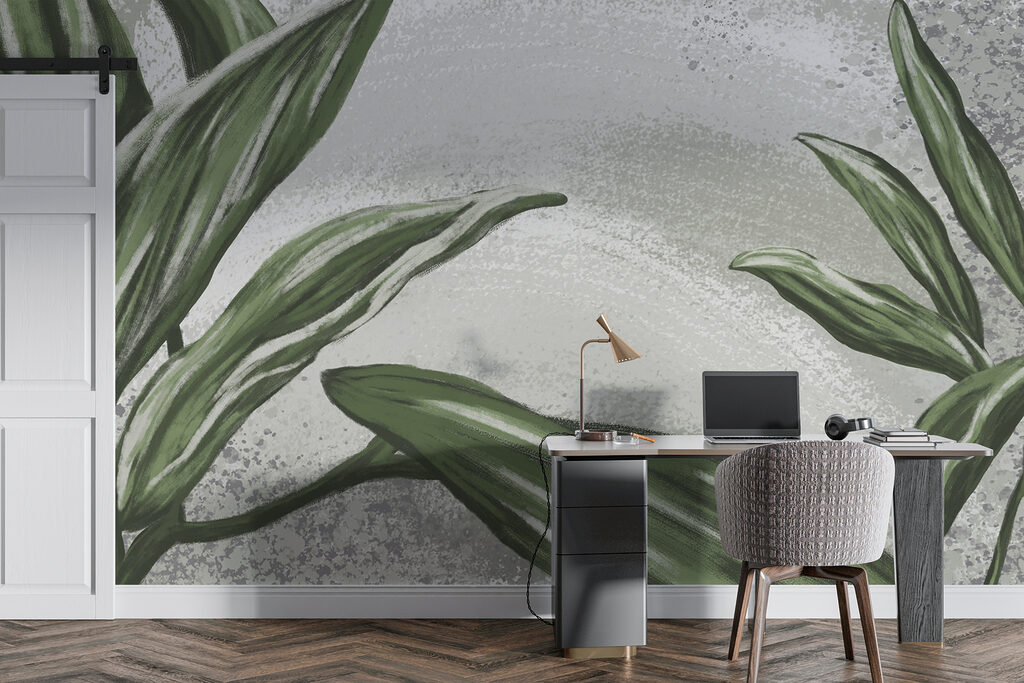 Zelené listy, bílé pruhy — interiér 2