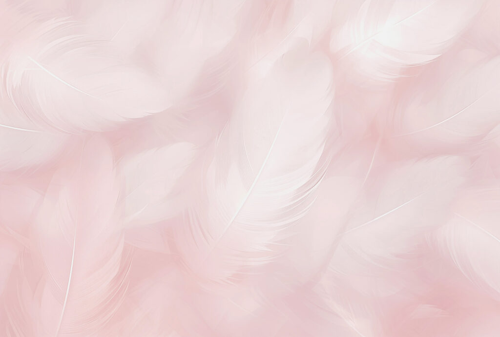 Bílé peří na růžovém — celý design