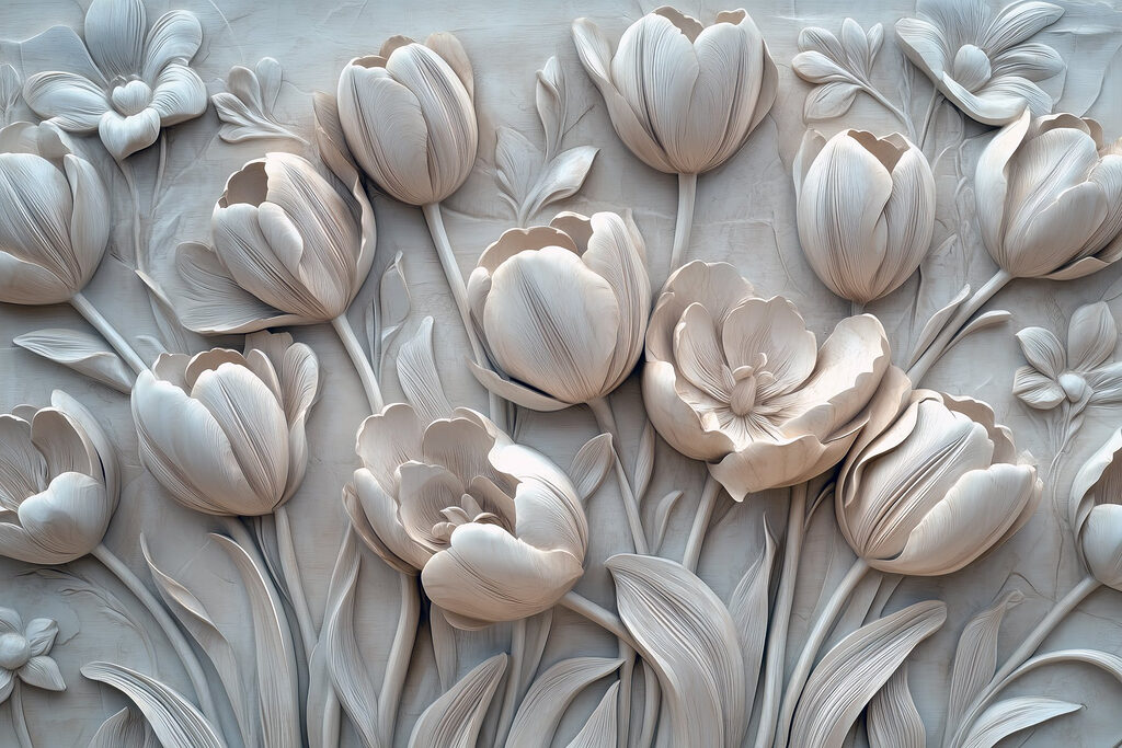 Tulipány s efektem reliéfu — celý design