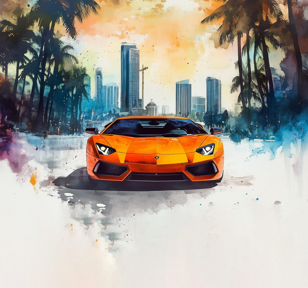 Oranžové sportovní auto — celý design