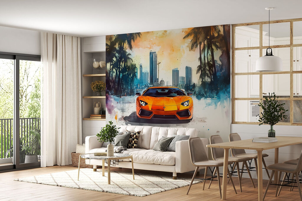 Oranžové sportovní auto — interiér 2