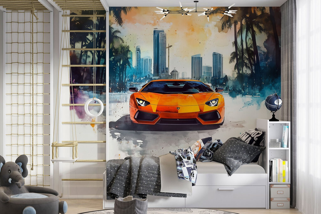 Oranžové sportovní auto — interiér 3