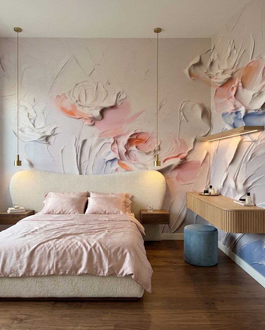 Růžové květy hrubými tahy v interiéru