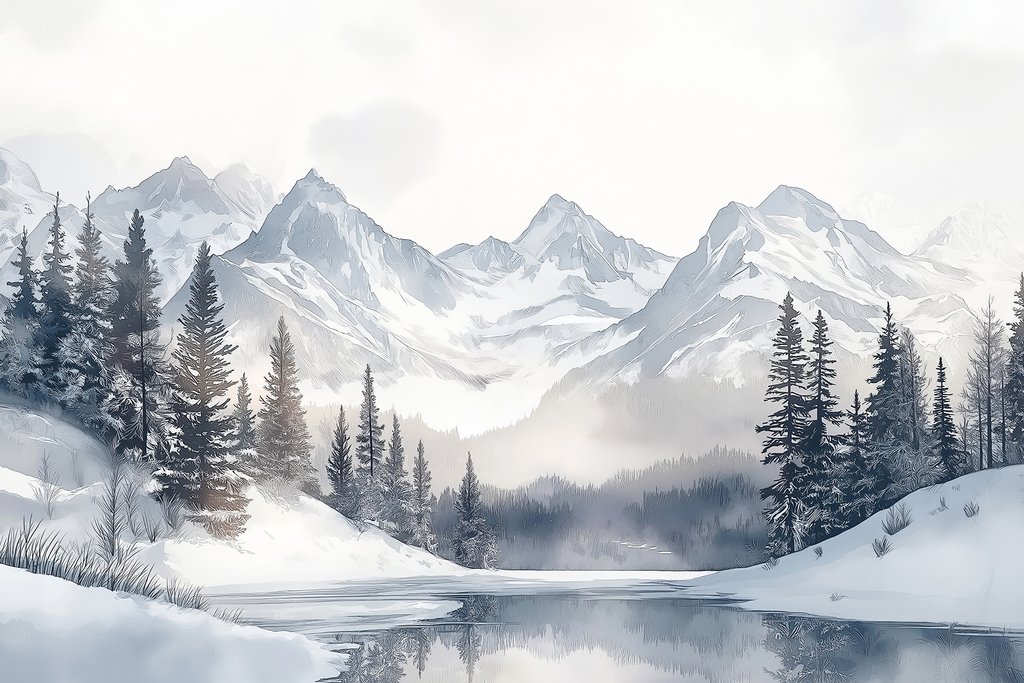 Klidné jezero pod horami — celý design