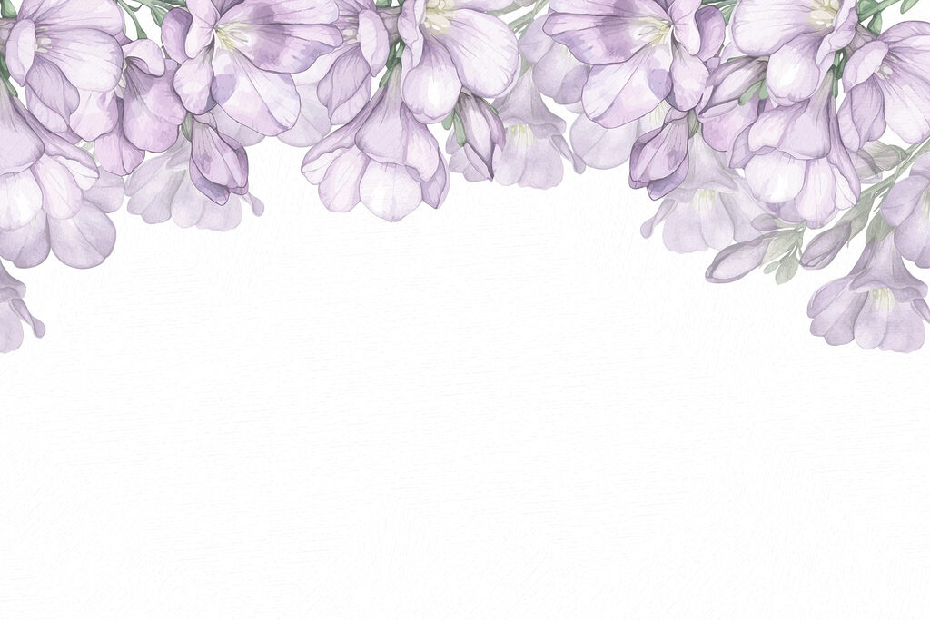 Fialové květy nahoře — celý design