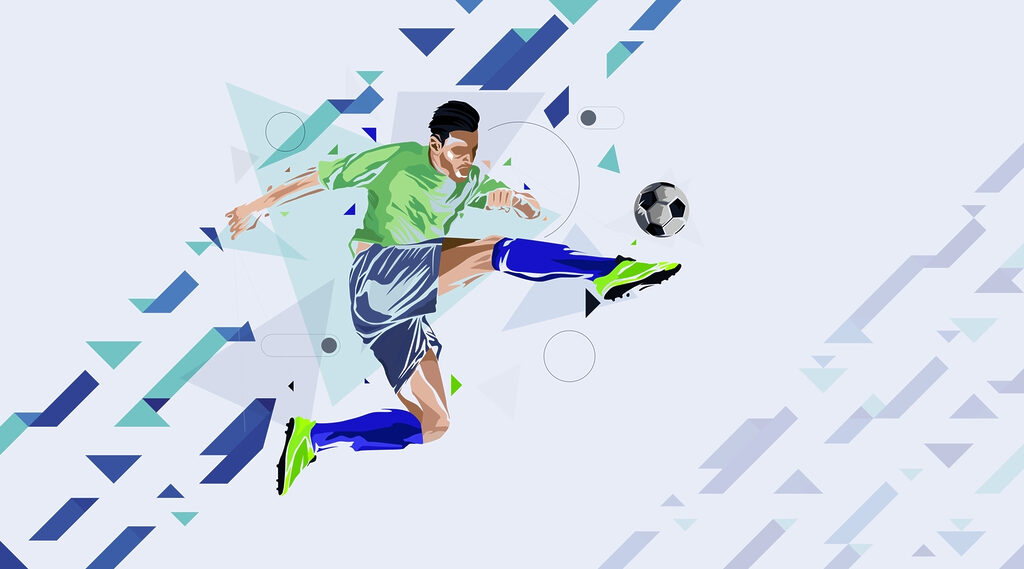 Fotbalista mezi modrými šipkami — celý design