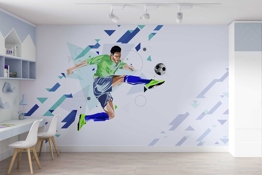 Fotbalista mezi modrými šipkami — interiér 4