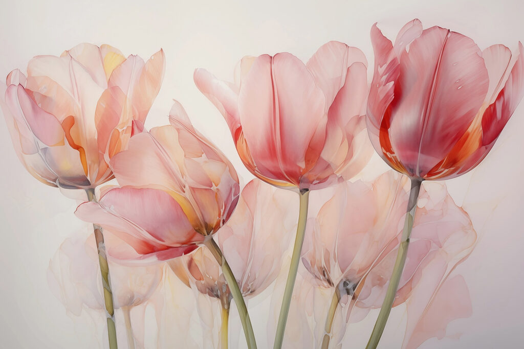 Růžové průsvitné tulipány — celý design
