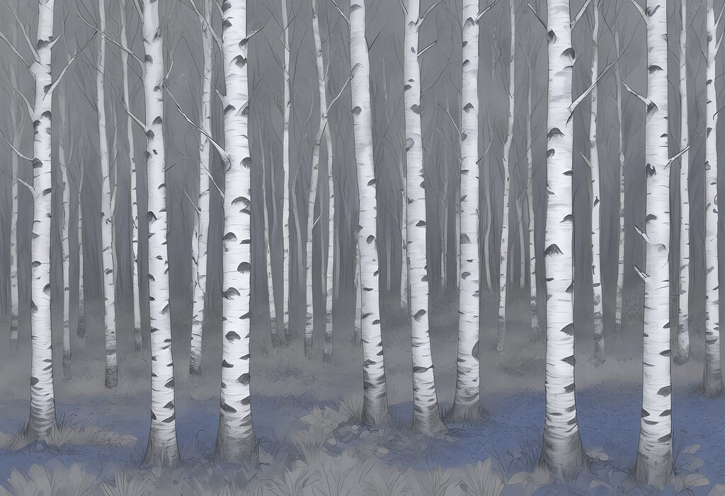 Břízy v podzimním lese — celý design