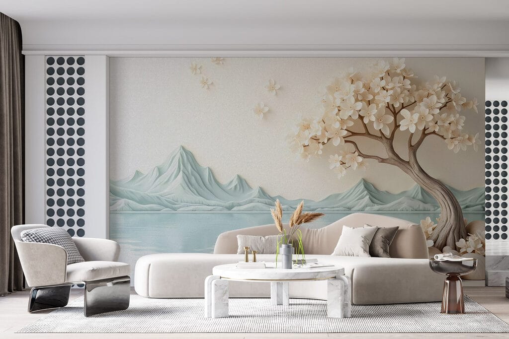 Kvetoucí strom u kamenů — interiér 3