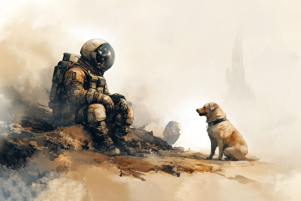 Astronaut se psem — celý design