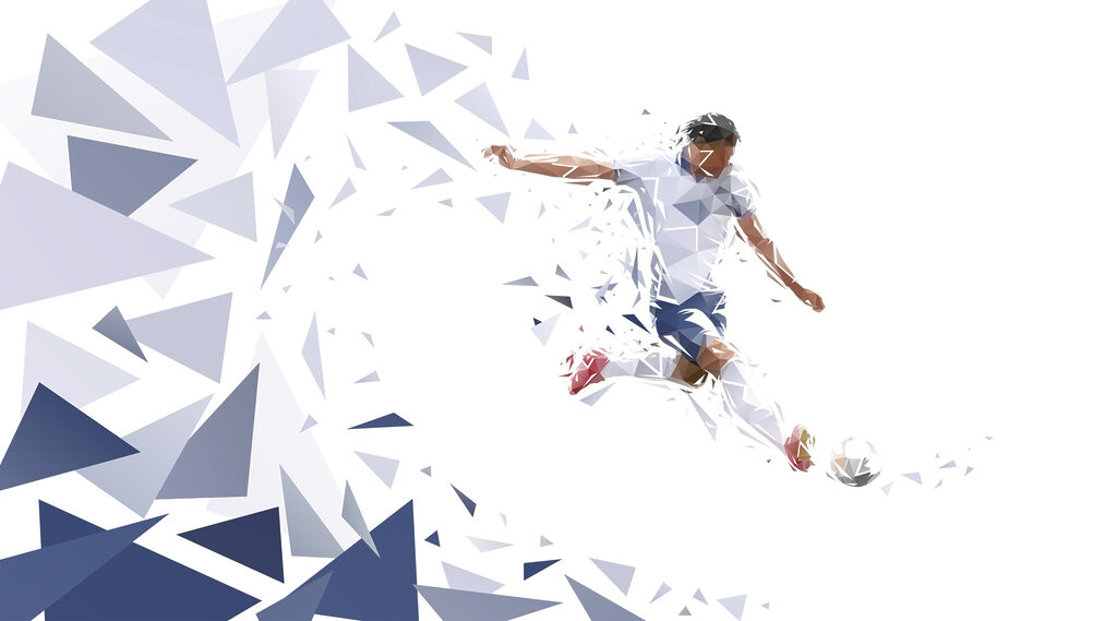 Fotbalista mezi modrými střepy — celý design