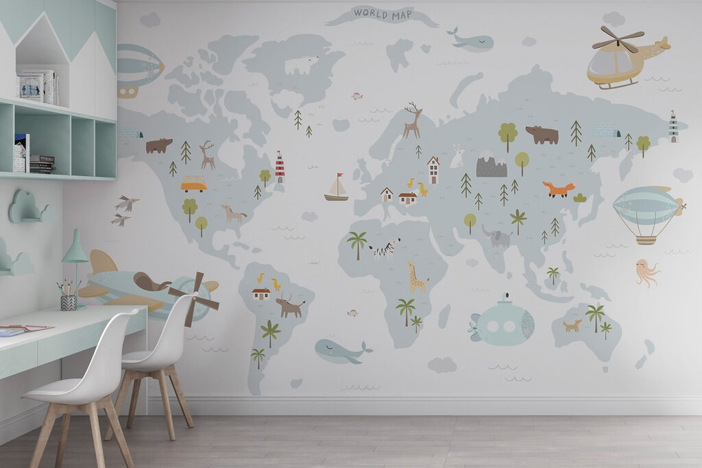 Mapa světa s cestovateli — interiér 3