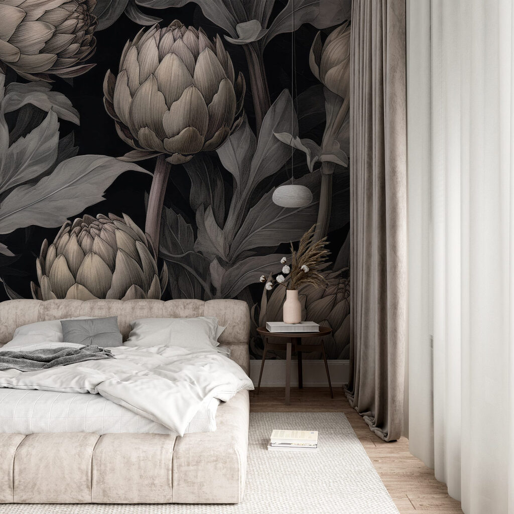 Artyčoky mezi tmavými listy — interiér 1