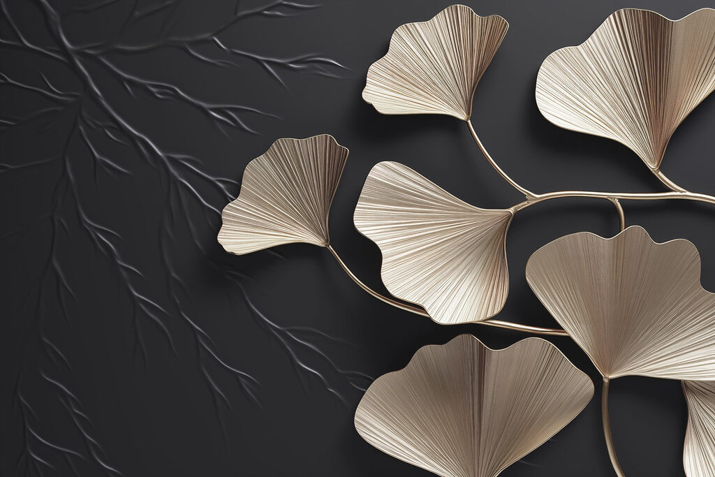 Větev ginkga na černém — celý design