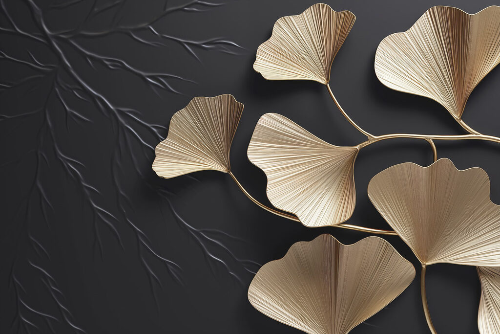 Větev ginkga na černém — celý design