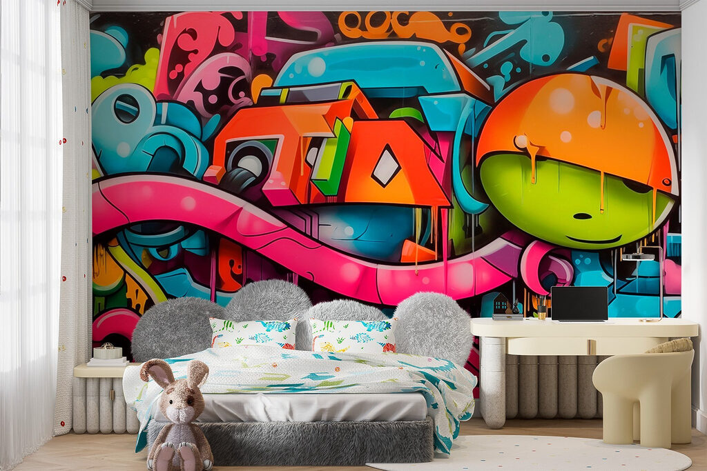 Barevné graffiti se sluchátky — interiér 3