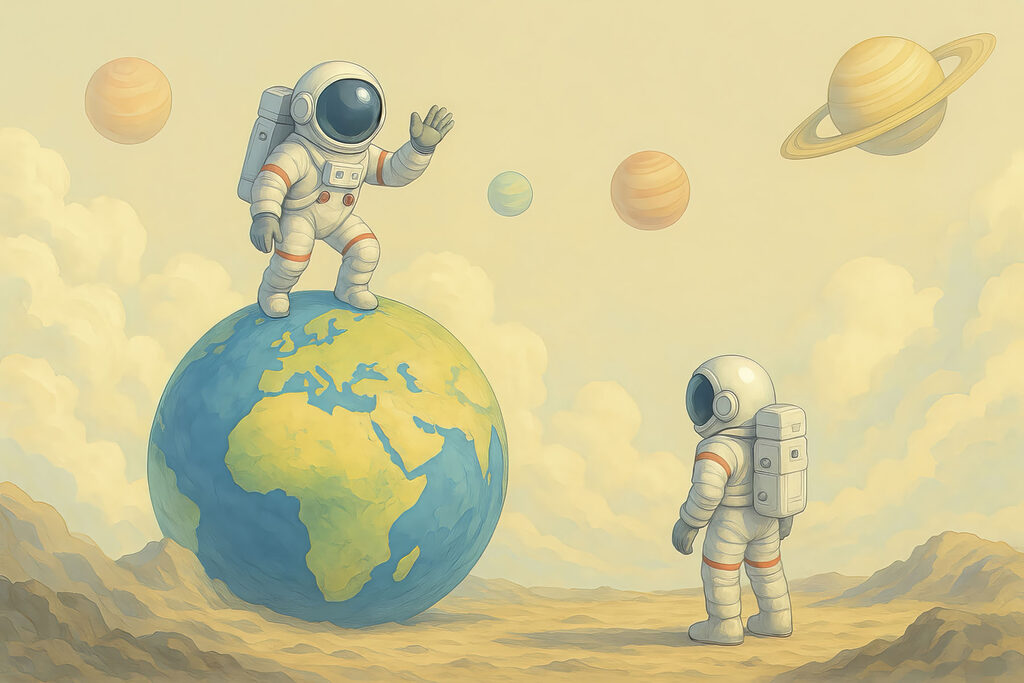 Astronauti u Země — celý design