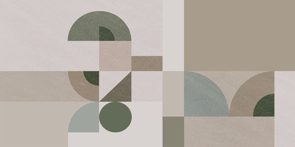 Zelené oblouky v písku — celý design