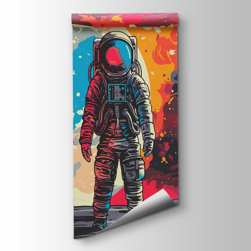 Astronaut mezi barevnými stříkanci — zobrazení produktu