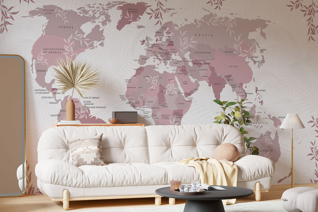 Mapa světa v listí — interiér 1