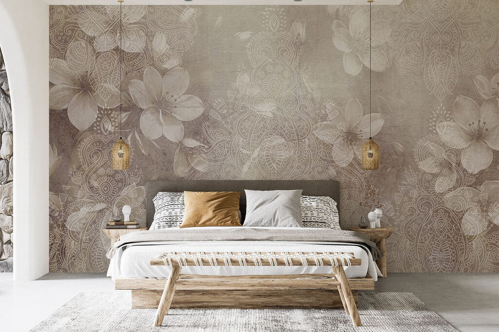 Světlé květy mezi ornamenty — interiér 1