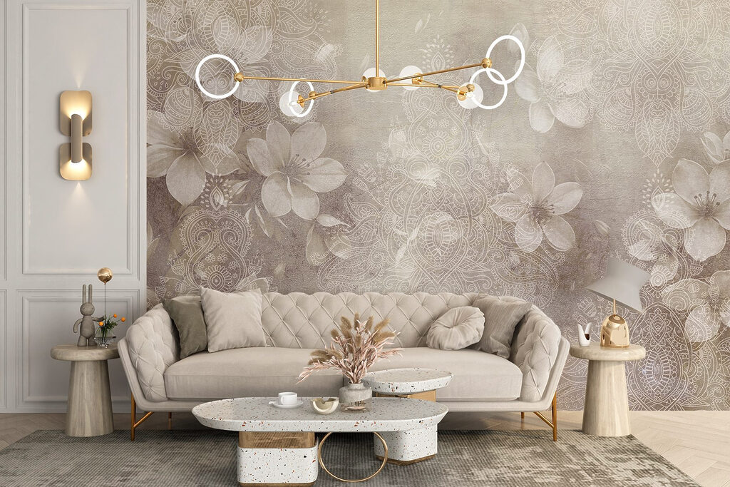Světlé květy mezi ornamenty — interiér 6