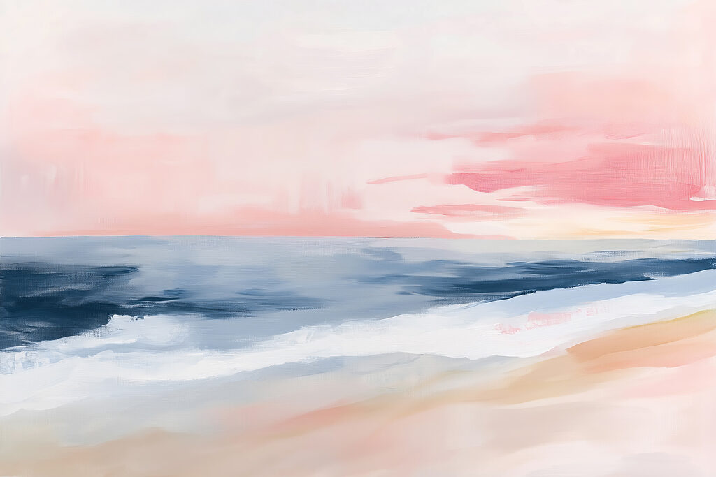 Růžová obloha nad mořem — celý design