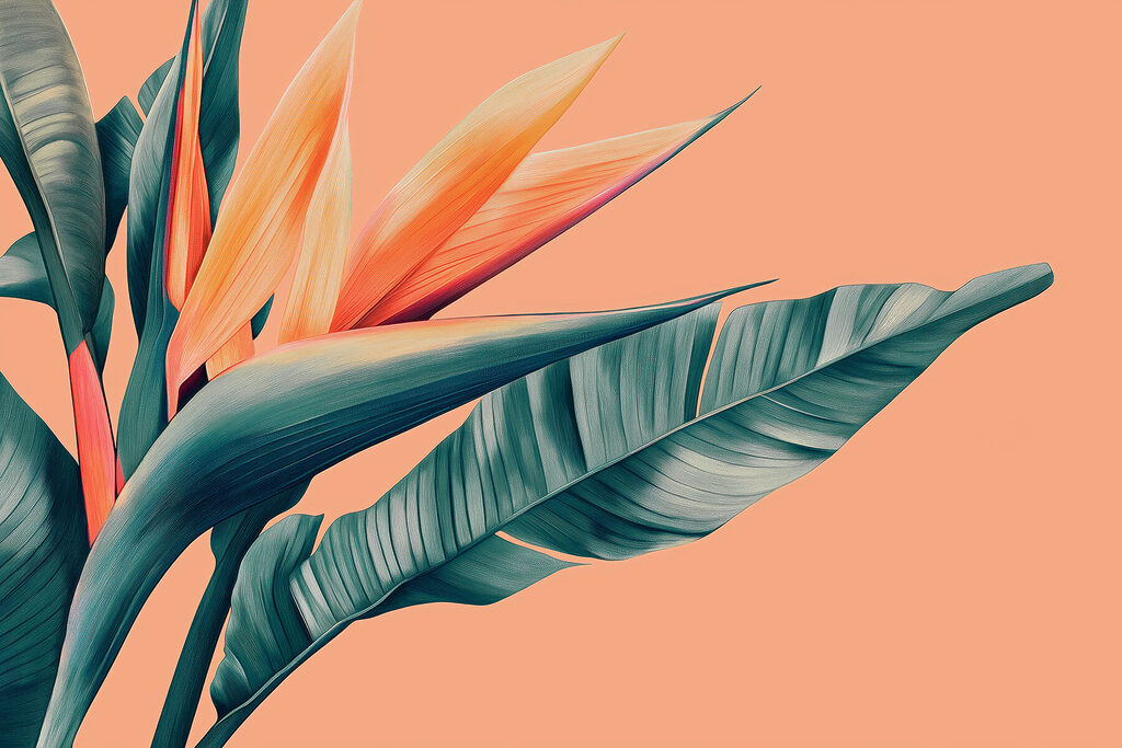 Oranžové květy mezi zelení — celý design