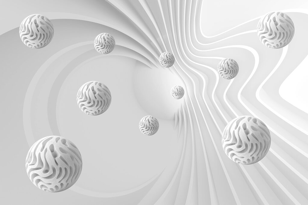 Bílé koule mezi liniemi — celý design
