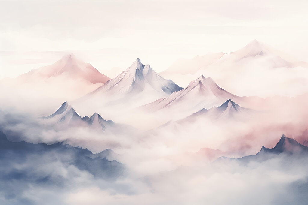 Růžová mlha nad horami — celý design