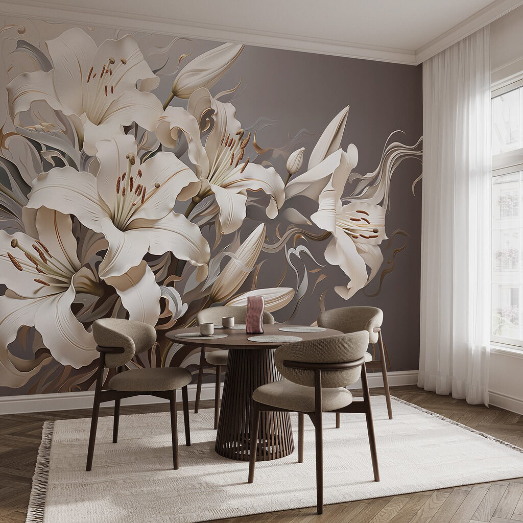 Bílé lilie s ranky v interiéru