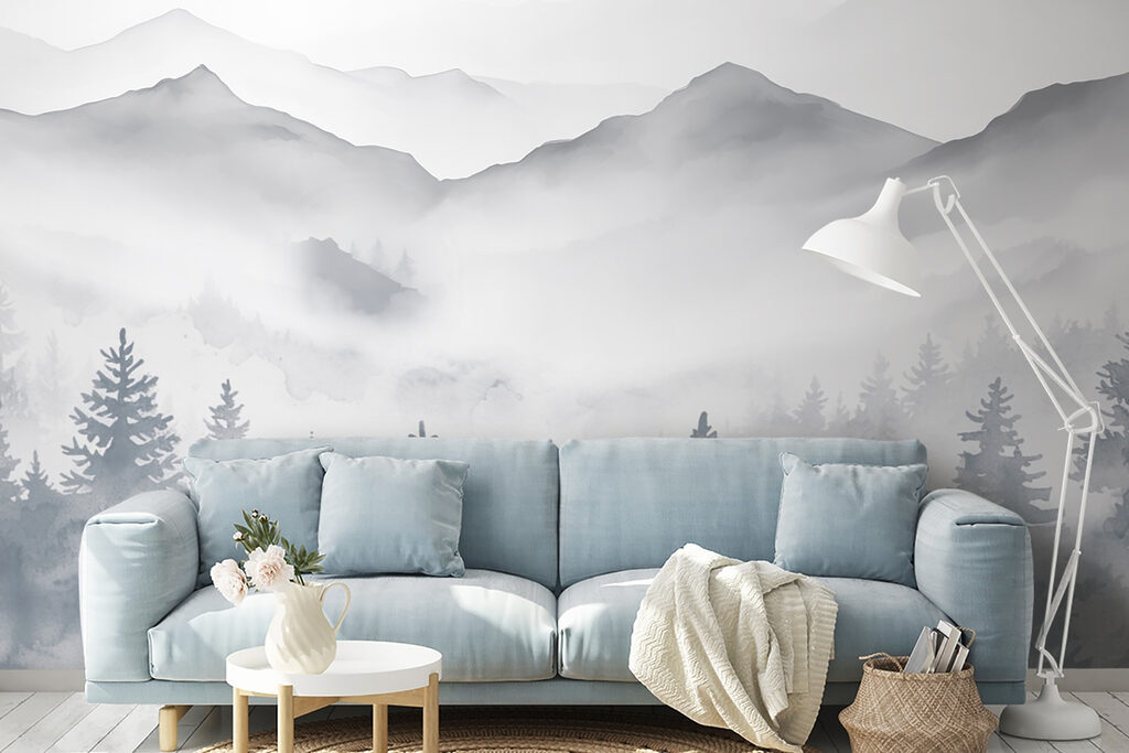 Šedé borovice pod mlhou — interiér 3