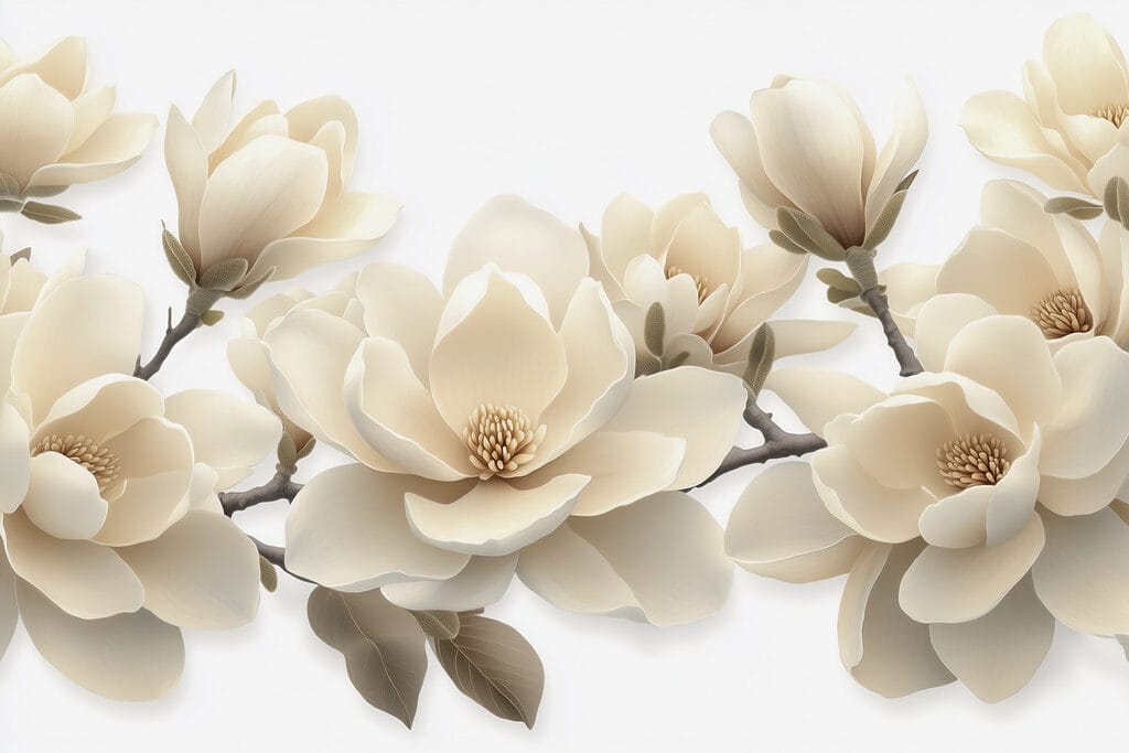 Krémové magnolie vedle sebe — celý design