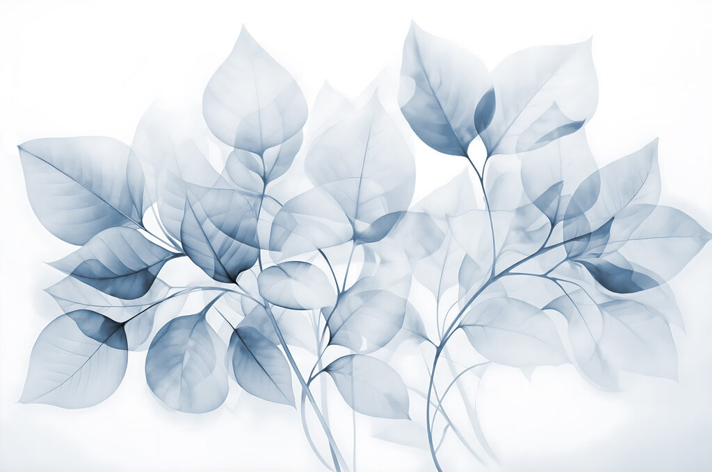 Listy v průsvitných tónech — celý design